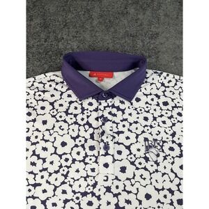 Redvanly Polo Shirt Mens Medium Purple Flower AOP Golf Performance Stretch